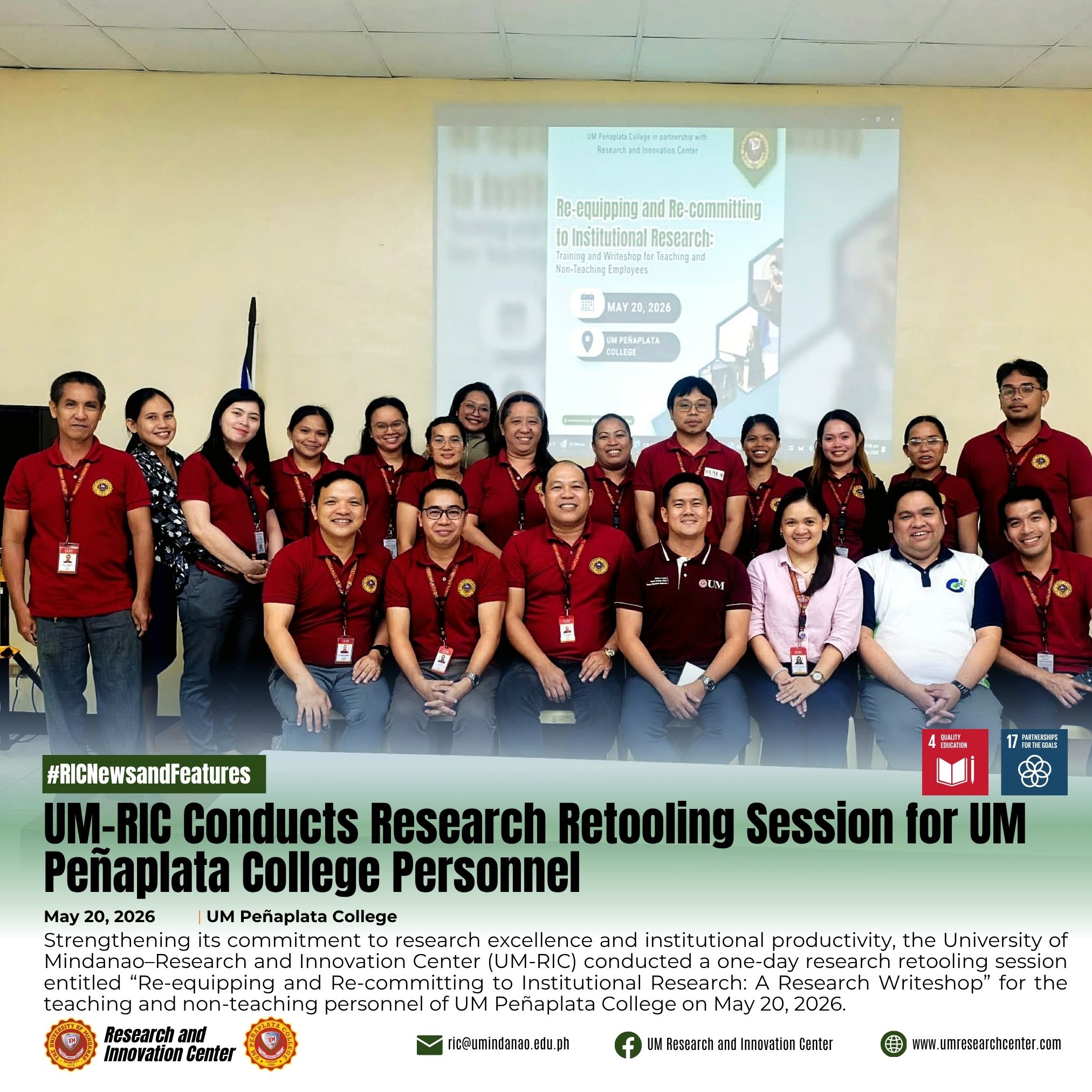 UM-RIC Conducts Research Retooling Session for UM Peñaplata College Personnel
